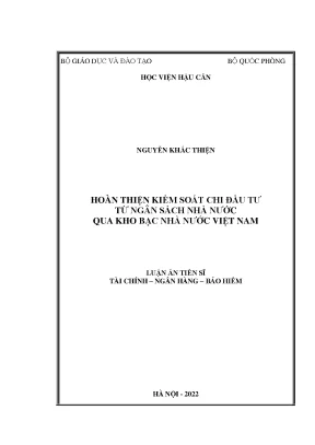 Luận án tiến sĩ hoàn thiện kiểm soát chi đầu tư từ ngân sách nhà nước qua kho bạc nhà nước việt nam