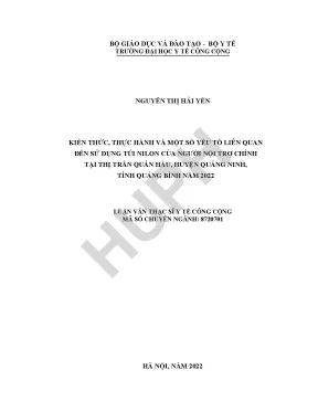 Kiến thức thực hành và một số yếu tố liên quan đến sử dụng túi nilon của người nội trợ chính tại thị trấn quán hàu huyện quảng ninh tỉnh quảng bình năm 2022