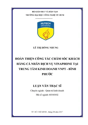 Luận văn hoàn thiện công tác chăm sóc khách hàng cá nhân dịch vụ vinaphone tại trung tâm kinh doanh vnpt bình phước