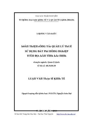 Luận văn hoàn thiện công tác quản lý thuế sử dụng đất phi nông nghiệp trên địa bàn tỉnh bắc ninh