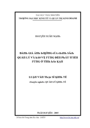 Luận văn đánh giá ảnh hưởng của chính sách quản lý và bảo vệ rừng đến phát triển rừng ở tỉnh bắc kạn