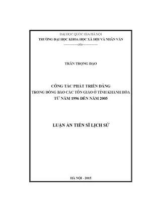 Luận án tiến sĩ công tác phát triển đảng trong đồng bào các tôn giáo ở tỉnh khánh hòa từ năm 1996 đến năm 2005