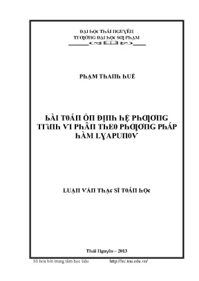 Luận văn bài toán ổn định hệ phương trình vi phân theo phương pháp hàm lyapunov