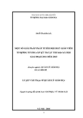 Luận văn một số giải pháp phát triển đội ngũ giáo viên trường trung cấp kỹ thuật tin học hà nội giai đoạn 2011 đến 2015