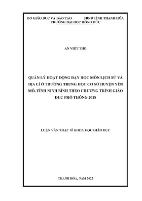 Luận văn quản lý hoạt động dạy học môn lịch sử và địa lí ở thành phố ninh bình tỉnh ninh bình theo chuẩn nghề nghiệ