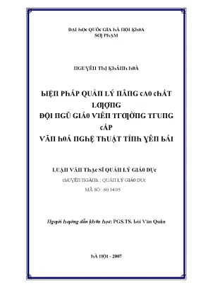 Luận văn biện pháp quản lý đội ngũ giáo viên trường trung cấp văn hóa nghệ thuật yên bái trong giai đoạn hiện nay