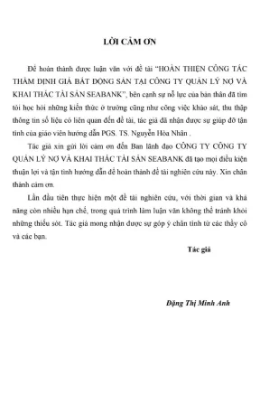 Luận văn thạc sĩ hoàn thiện công tác định giá bất động sản tại công ty tnhh mtv quản lý nợ và khai thác tài sản seabank