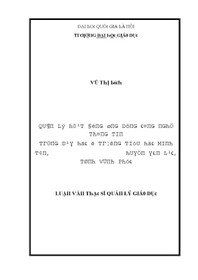 Luận văn quản lý hoạt động ứng dụng công nghệ thông tin trong dạy học ở trường tiểu học minh tân huyện yên lạc tỉnh vĩnh phúc