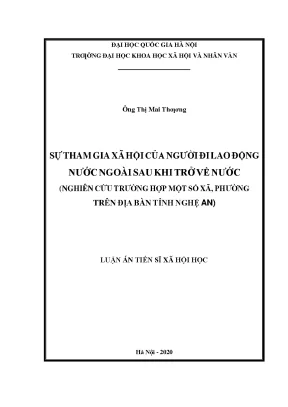 Luận văn thạc sĩ sự tham gia xã hội của người đi lao động nước ngoài sau khi trở về nước nghiên cứu trường hợp một số xã phường trên địa bàn tỉnh nghệ an