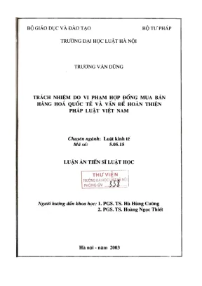 Luận án tiến sĩ luật học trách nhiệm do vi phạm hợp đồng mua bán hàng hoá quốc tế