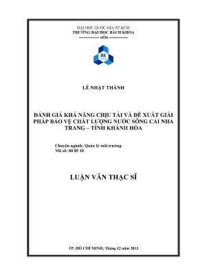 Luận văn thạc sĩ quản lý môi trường đánh giá khả năng chịu tải và đề xuất giải pháp bảo vệ chất lượng nước sông cái nha trang tỉnh khánh hòa