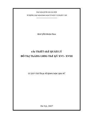 Luận văn các thiết chế quản lý đô thị thăng long thế kỷ xvi xviii