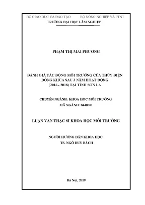 Luận văn đánh giá tác động môi trường của thủy điện đông khùa sau 3 năm hoạt động 2016 2018 tại tỉnh sơn la
