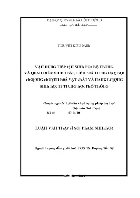 Luận văn vận dụng tiếp cận sinh học hệ thống và quan điểm sinh thái tiến hóa trong dạy học chương chuyển hóa vật chất và năng lượng sinh học 11 trung học phổ thông