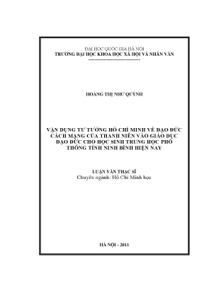 Luận văn thạc sĩ vận dụng tư tưởng hồ chí minh về đạo đức cách mạng của thanh niên về giáo dục đạo đức cho học sinh trung học phổ thông tỉnh ninh bình hiện nay