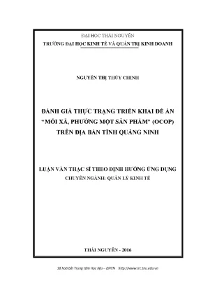 Luận văn đánh giá thực trạng triển khai đề án mỗi xã phường một sản phẩm ocop trên địa bàn tỉnh quảng ninh