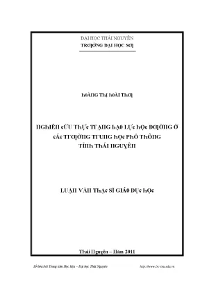 Luận văn nghiên cứu thực trạng bạo lực học đường ở các trường trung học phổ thông tỉnh thái nguyên
