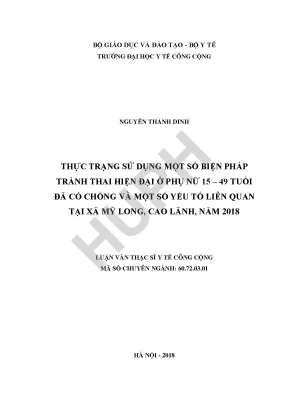 Thực trạng sử dụng biện pháp tránh thai hiện đại ở phụ nữ 15 49 tuổi đã có chồng và một số yếu tố liên quan tại xã mỹ long cao lãnh năm 2018
