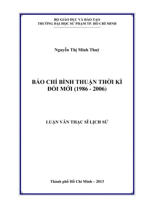 Luận văn thạc sĩ lịch sử việt nam báo chí bình thuận thời kì đổi mới 1986 2006
