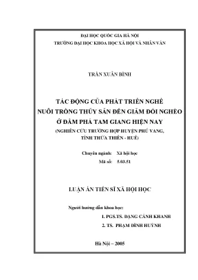 Luận án tiến sĩ tác động của phát triển nghề nuôi trồng thủy sản đến giảm đói nghèo ở đầm phá tam giang hiện nay