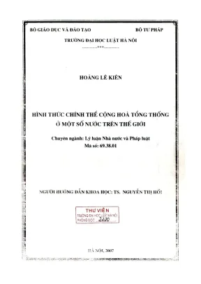 Luận văn thạc sỹ luật học hình thức chính thể cộng hoà tổng thống ở một số nước trên thế giới