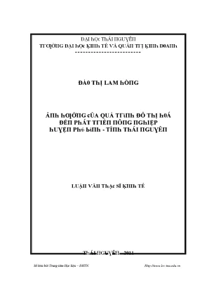 Luận văn ảnh hưởng của quá trình đô thị hóa đến phát triển nông nghiệp huyện phú bình tỉnh thái nguyên