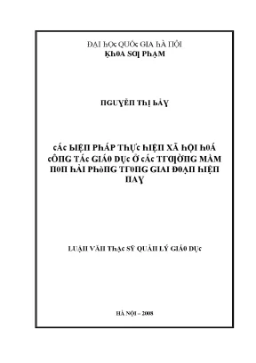 Luận văn các biện pháp thực hiện xã hội hoá công tác giáo dục ở các trường mầm non hải phòng trong giai doạn hiện nay