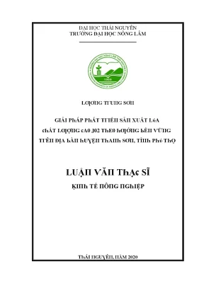 Luận văn giải pháp phát triển sản xuất lúa chất lượng cao j02 theo hướng bền vững trên địa bàn huyện thanh sơn tỉnh phú thọ