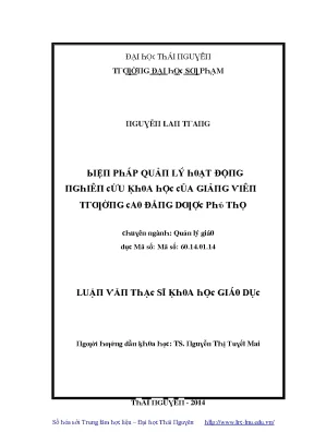 Luận văn biện pháp quản lý hoạt động nghiên cứu khoa học của giảng viên trường cao đẳng dược phú thọ