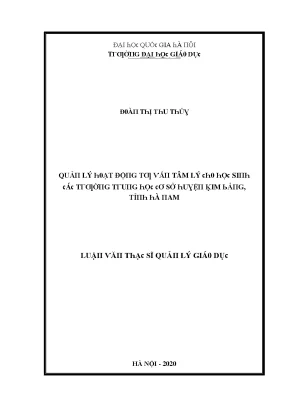 Luận văn quản lý hoạt động tư vấn tâm lý cho học sinh các trường trung học cơ sở huyện kim bảng tỉnh hà nam