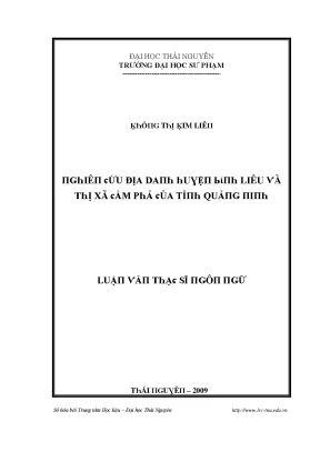 Luận văn nghiên cứu địa danh huyện bình liêu và thị xã cẩm phả của tỉnh quảng ninh