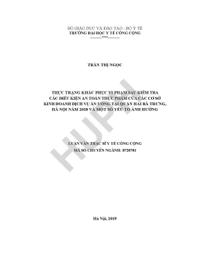Thực trạng khắc phục vi phạm sau kiểm tra các điều kiện an toàn thực phẩm của các cơ sở kinh doanh dịch vụ ăn uống tại quận hai bà trưng hà nội năm 2018 và một số yếu tố ảnh hưởng