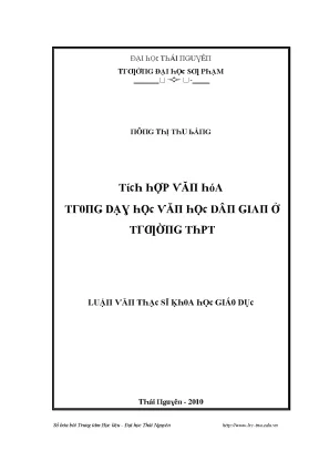 Luận văn tích hợp văn hóa trong dạy học văn học dân gian ở trường trung học phổ thông