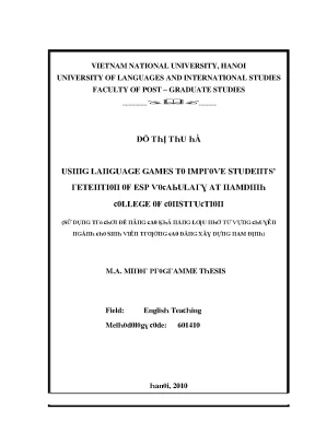 Luận văn using language games to improve students retention of esp vocabulary at namdinh college of construction