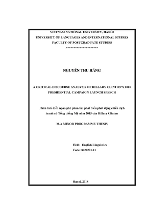Luận văn thạc sĩ a critical discourse analysis of hillary clintons 2015 presidential campaign launch speech