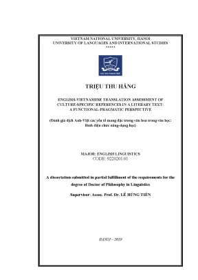 Luận văn thạc sĩ english vietnamese translation assessment of culture specific references in a literary text a functional pragmatic perspective