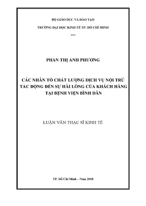 Luận văn các nhân tố chất lượng dịch vụ nội trú tác động đến sự hài lòng của khách hàng tại bệnh viện bình dân