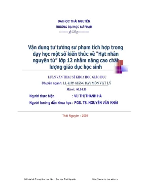 Luận văn vận dụng tư tưởng sư phạm tích hợp trong dạy học một số kiến thức về