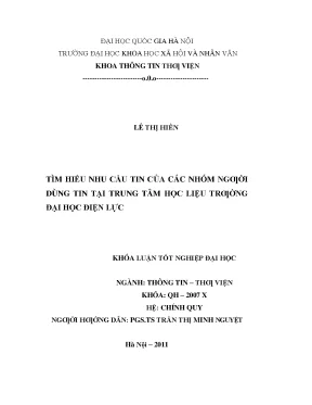 Luận văn thạc sĩ tìm hiểu nhu cầu tin của các nhóm người dùng tin tại trường đại học điện lực