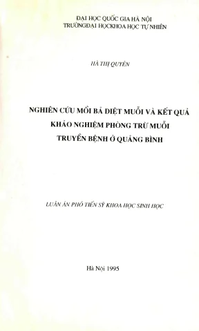 Luận án phó tiến sĩ sinh học nghiên cứu mồi bả diệt muỗi và kết quả khảo nghiệm phòng trừ muỗi truyền bệnh ở quảng bình