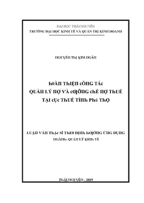 Luận văn hoàn thiện công tác quản lý nợ và cưỡng chế nợ thuế tại cục thuế tỉnh phú thọ
