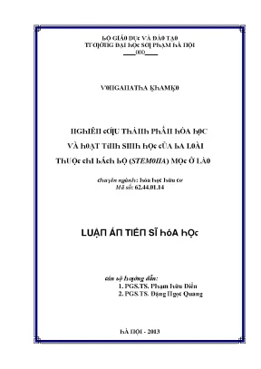 Luận văn nghiên cứu thành phần hóa học và hoạt tính sinh học của ba loài thuộc chi bách bộ stemona mọc ở lào