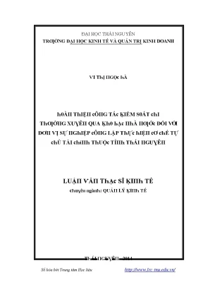 Luận văn hoàn thiện công tác kiểm soát chi thường xuyên qua kho bạc nhà nước đối với đơn vị sự nghiệp công lập thực hiện cơ chế tự chủ tài chính thuộc tỉnh thái nguyên