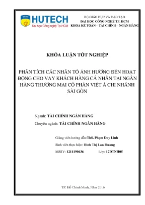 Luận văn phân tích các nhân tố ảnh hưởng đến hoạt động cho vay khách hàng cá nhân tại ngân hàng thương mại cổ phần việt á chi nhánh sài gòn