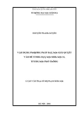 Luận văn vận dụng phương pháp dạy học giải quyết vấn đề trong dạy học sinh học 11 trung học phổ thông
