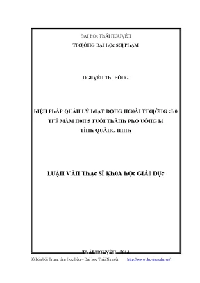 Luận văn biện pháp quản lý hoạt động ngoài trường cho trẻ mầm non 5 tuổi thành phố uông bí tỉnh quảng ninh