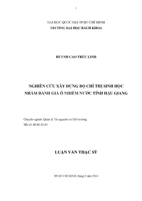 Luận văn thạc sĩ quản lý tài nguyên và môi trường nghiên cứu xây dựng bộ chỉ thị sinh học nhằm đánh giá ô nhiễm nước tỉnh hậu giang