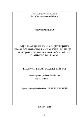 Luận văn biện pháp quản lý của hiệu trưởng nhằm đổi mới công tác giáo viên chủ nhiệm ở trường trung học phổ thông hải an thành phố hải phòng