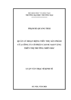Luận văn thạc sĩ quản lý hoạt động tiêu thụ sản phẩm của công ty cổ phần cao su sao vàng trên thị trường miền bắc