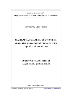 Luận văn giải pháp nâng cao hiệu quả thực hiện chính sách bảo hiểm thất nghiệp trên địa bàn tỉnh phú thọ